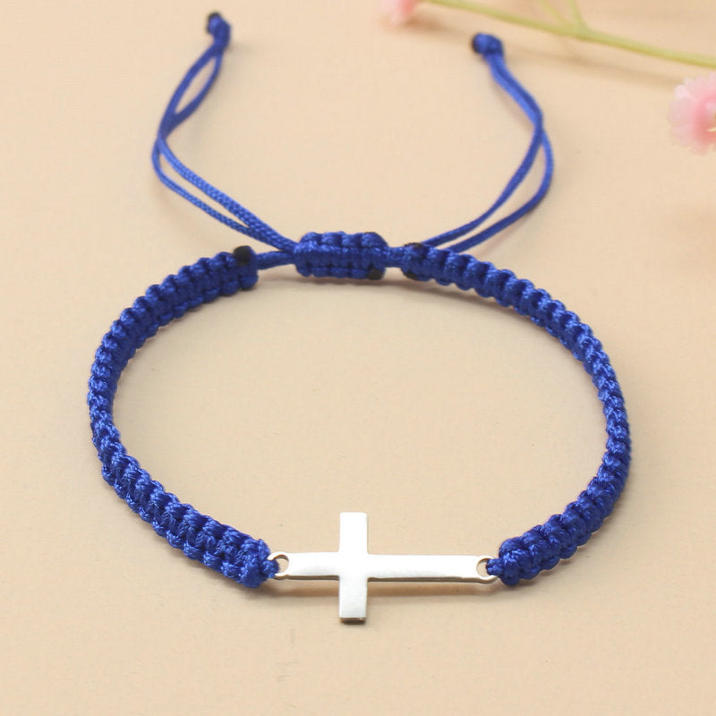 1pc Hand Woven Adjustable Stainless Steel Cross Bracelet Men's Hand Jewelry