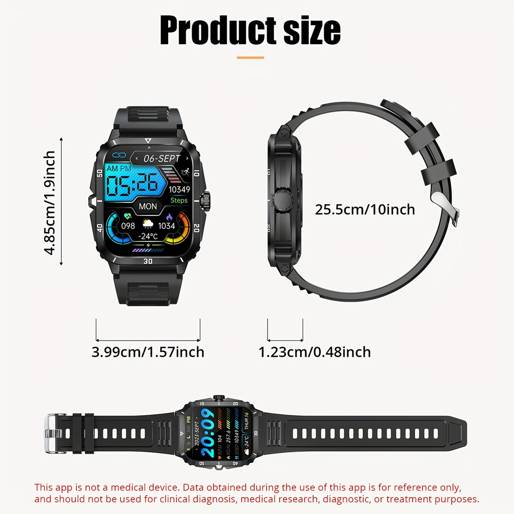 New Military Style Smart Watch Men's Fitness Watches 3 ATM Waterproof BT Call Smartwatch Men For Android IPhone, 1.96" IPS HD Screen, 430mAh Long Battery Life, Control Music, Sleep Monitoring, Wireless Calling (Answer/Make Ca