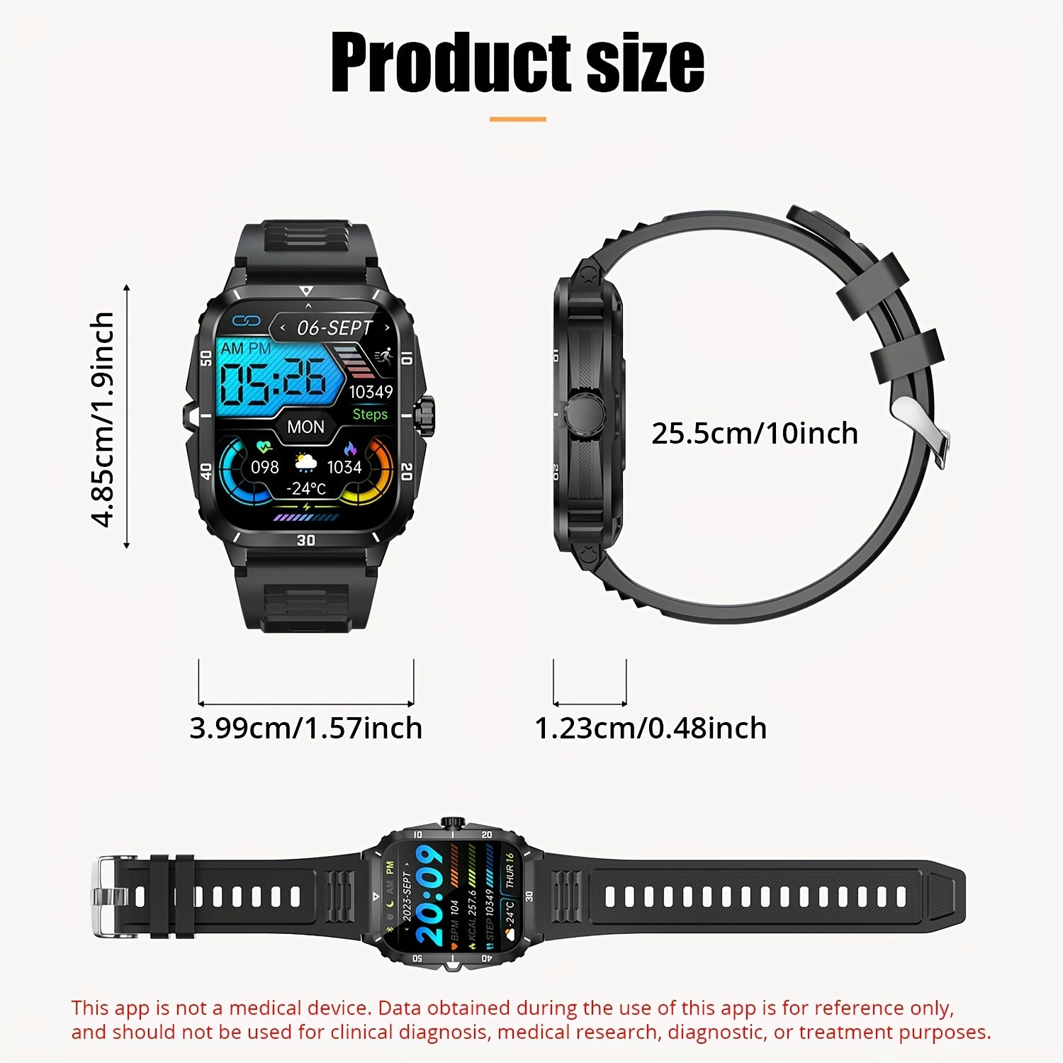 New Military Style Smart Watch Men's Fitness Watches 3 ATM Waterproof BT Call Smartwatch Men For Android IPhone, 1.96" IPS HD Screen, 430mAh Long Battery Life, Control Music, Sleep Monitoring, Wireless Calling (Answer/Make Ca