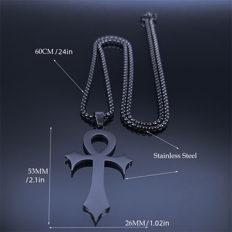 1pc Easter Goth Egyptian Cross Ankh Key Of Life Necklace Stainless Steel Black Color Amulet Religious Necklaces Gothic Jewelry Gift N7078