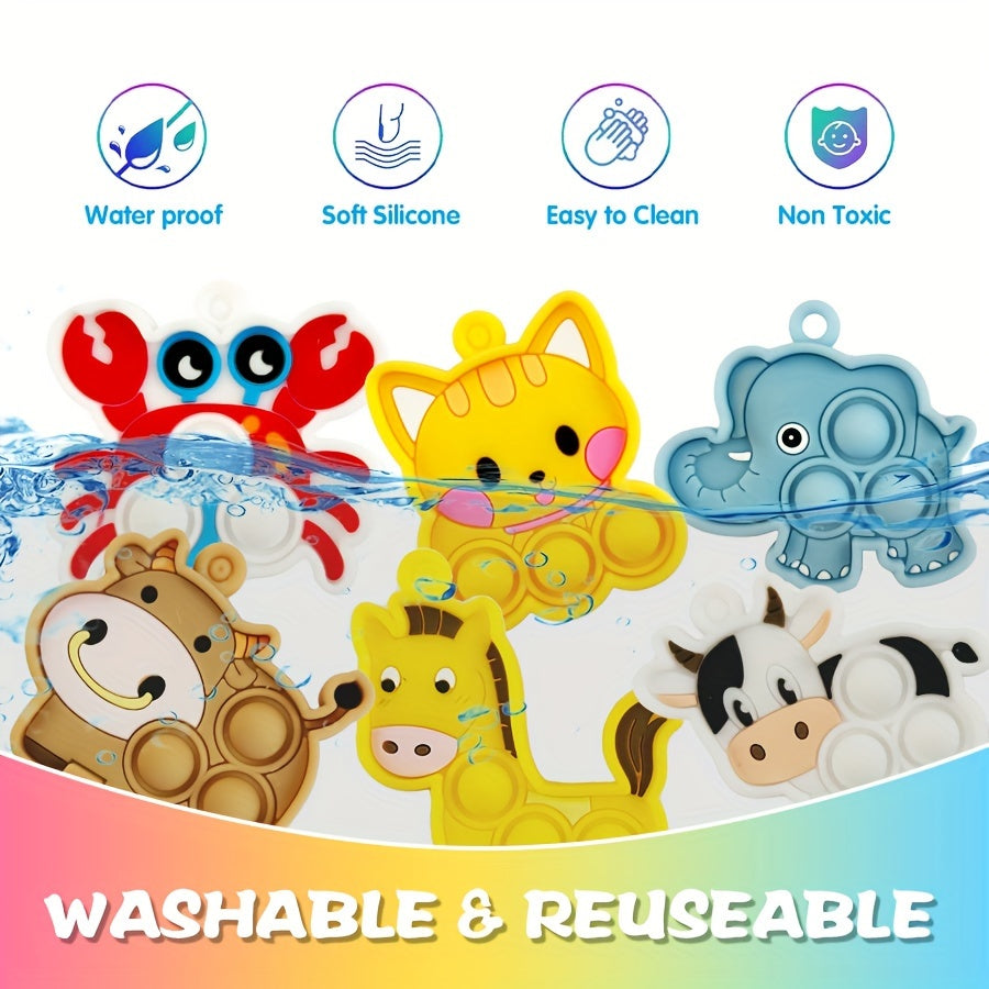 10-Pack Animal Pop Fidget Toy Keychains - Silicone Bubble Popping Toys for Kids Ages 3-6, Party Favors for Birthday, Christmas, Halloween Gifts