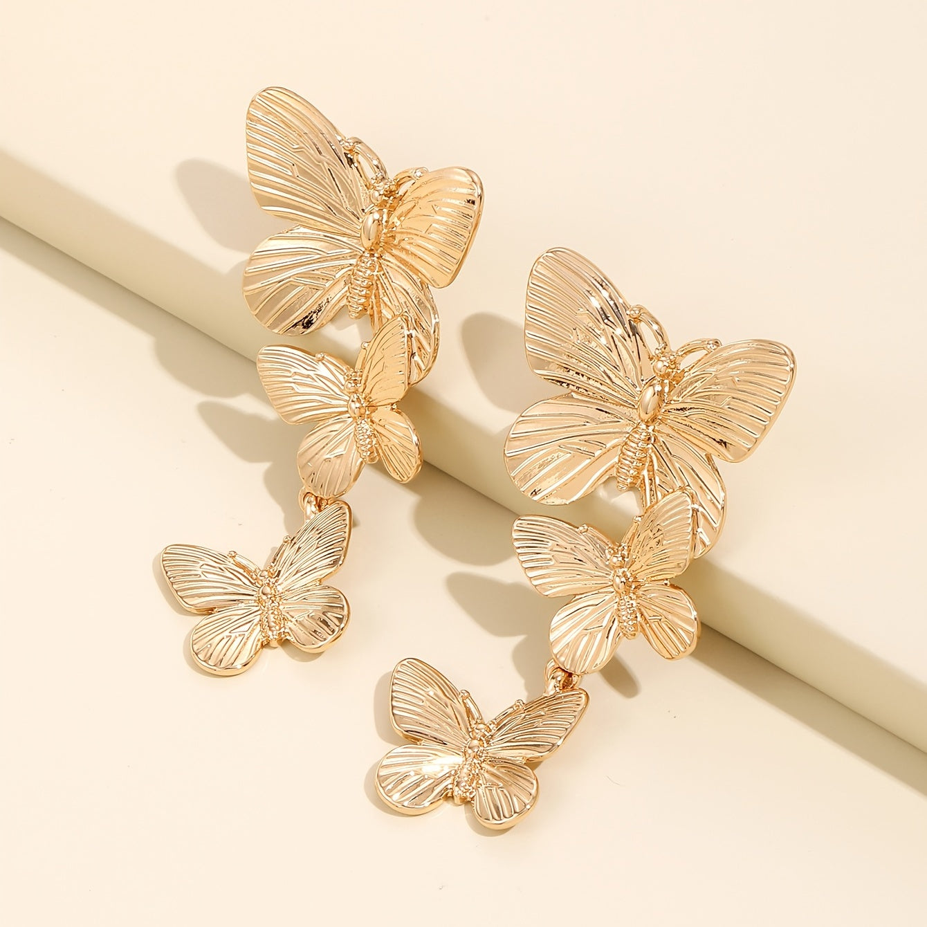 Golden Large Butterfly Long Earrings Animal Personality Earrings Ladies Jewelry Accessories